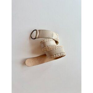 STREETS AHEAD Ivory Cream Leather Corded Lace Trim Belt, Size M